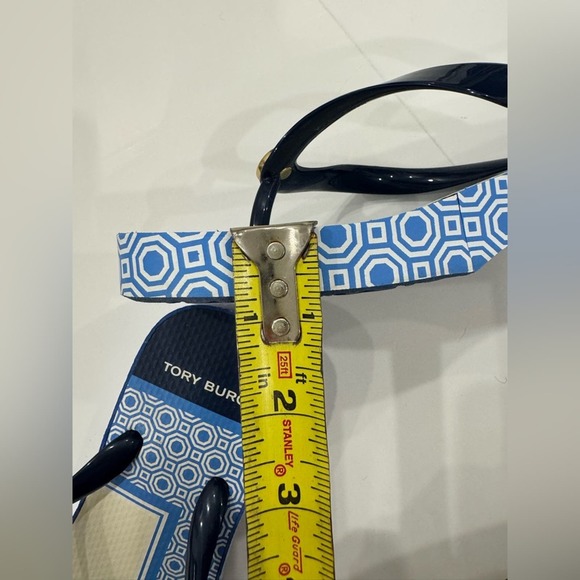 Tory Burch sandals tong flip flop Logo Navy Octagon Wedge poolside 8.5 - Picture 8 of 8
